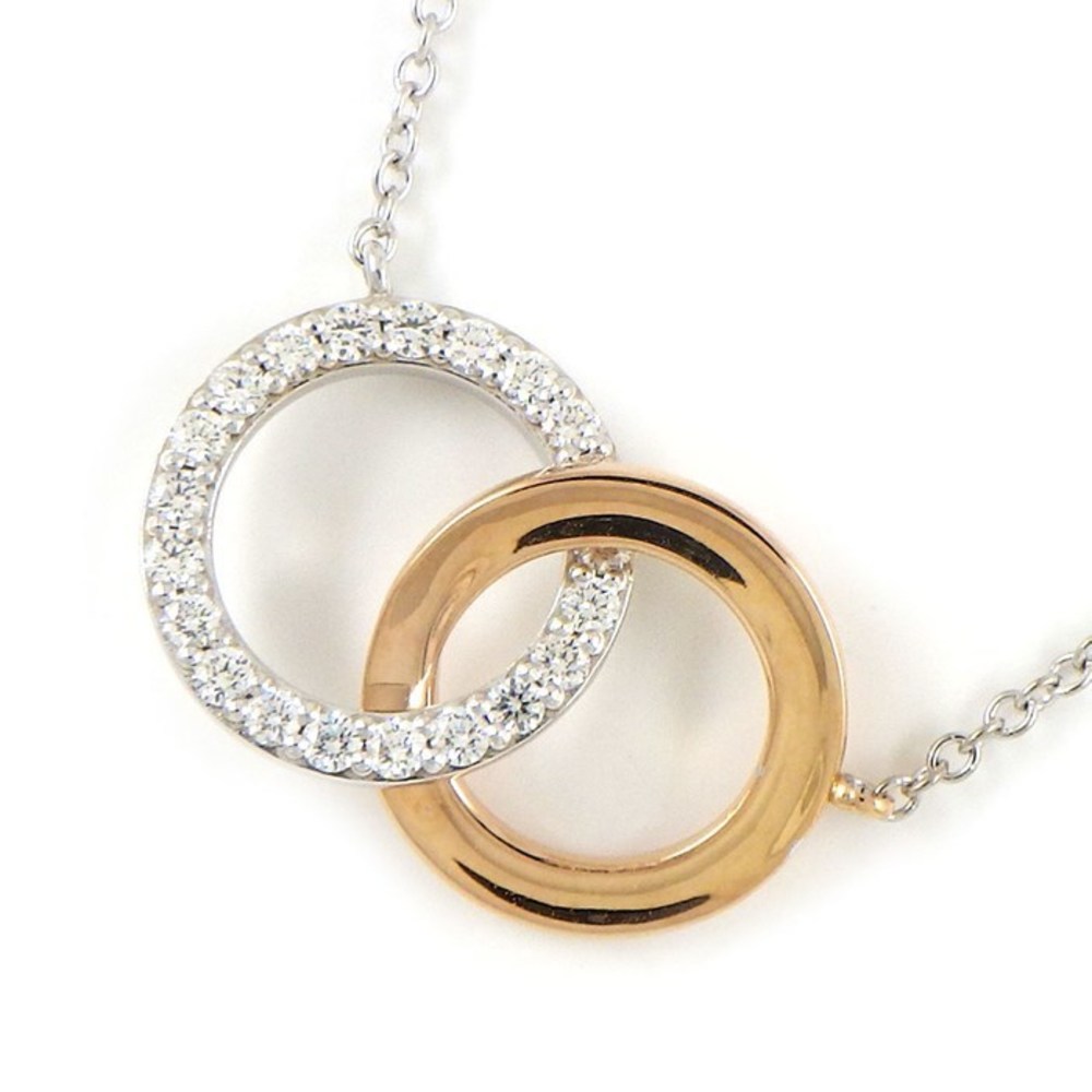 Tiffany Double Interlocking Circle Necklace Diamond White Gold Pink Gold
